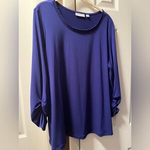 Susan Graver Blue 3/4 Sleeve Relaxed Blouse